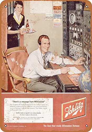 Metal Sign - 1952 Schlitz Beer and Ham Radio - Vintage Look