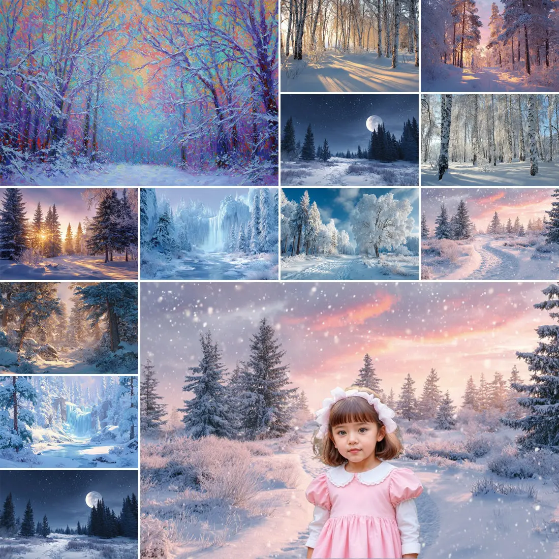 

MOON.QG Winter Christmas Photo Background Snow Carpet Pine Woods Backdrop Decoration Photo Studio Party Child Photography Props