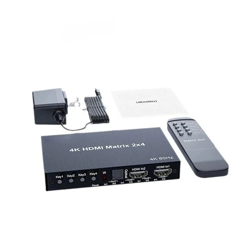 2x4 HD Matrix Switch 4K 60Hz HD Matrix 2 in 4 out Matrix HD Switch Splitter Audio Extractor For Dolby PC to TV Monitor