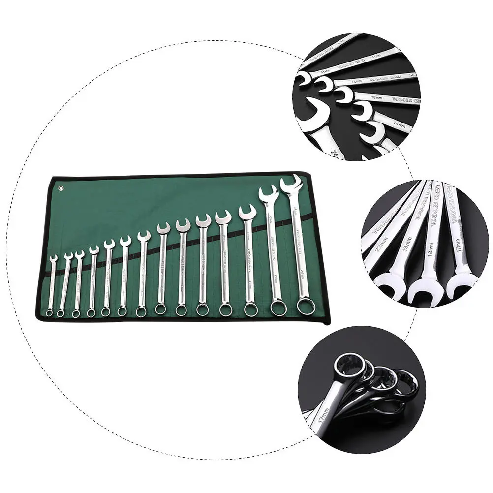 

14 pcs 8-24Mm Ratchet Combination Adjustable Home Repair Professional Spanner 72-Tooth Swing Wall Hanging Storage Bag