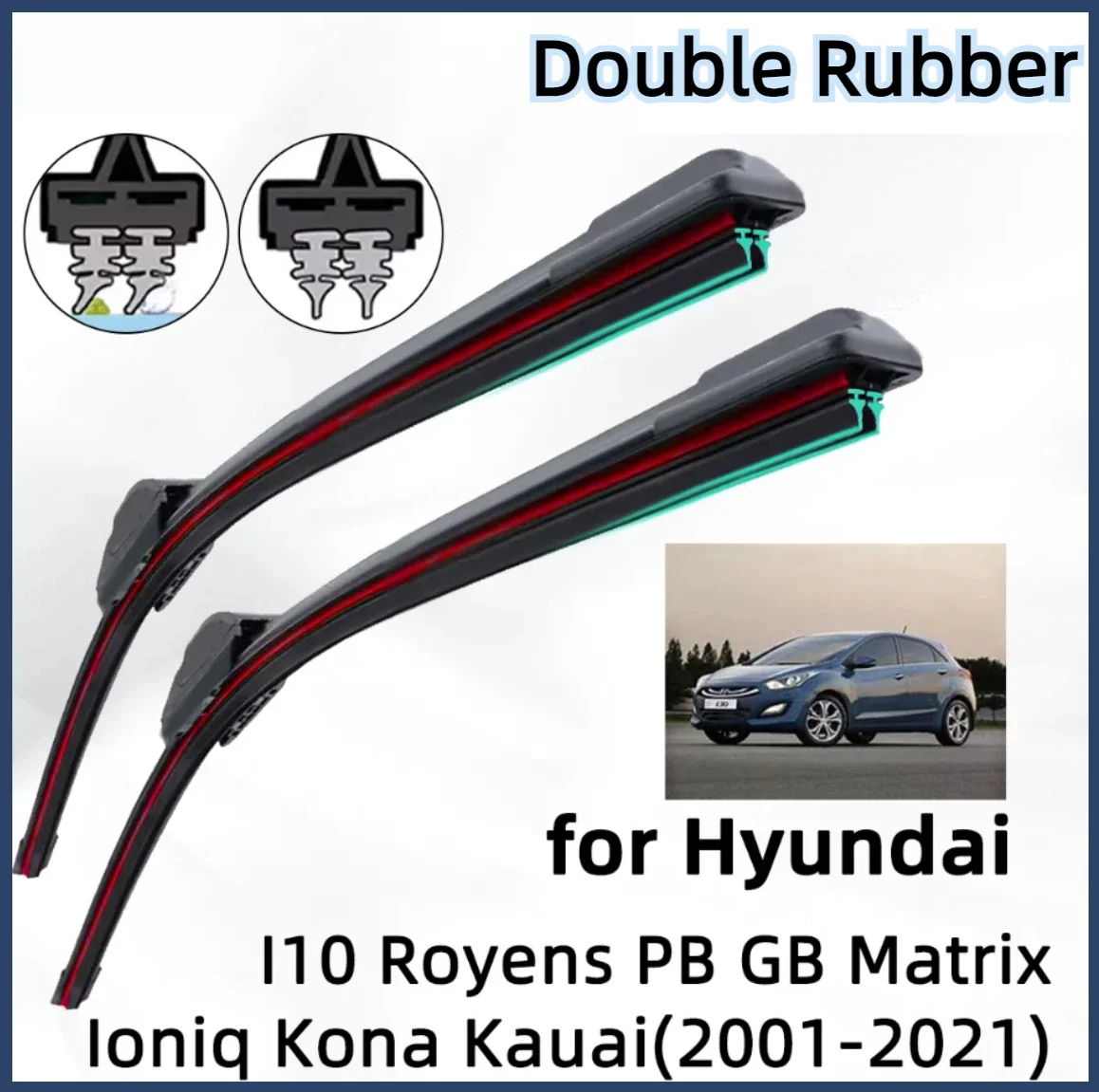 

Double Rubber Car Wiper for Hyundai I10 FD GD Estate Kona Matrix Royens Front Wiper Blades Brushes Cutter Accessories Windscreen