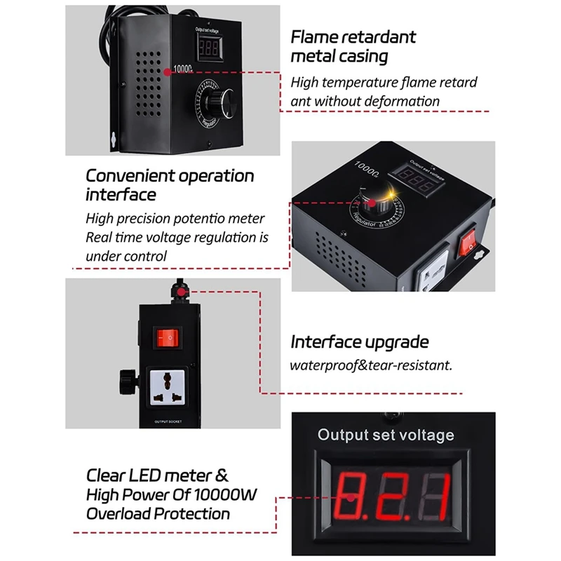 10000W AC Variable Speed Controller 120V-220V 15A, Fan Speed Controlle Motor Speed Controller For Electric Motor EU Plug