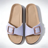 Bebealy Women's Cork Footbed Slippers Summer Leather Beach Flip Flops with Adjustable Buckle Lady Clogs Sandal With Arch Support
