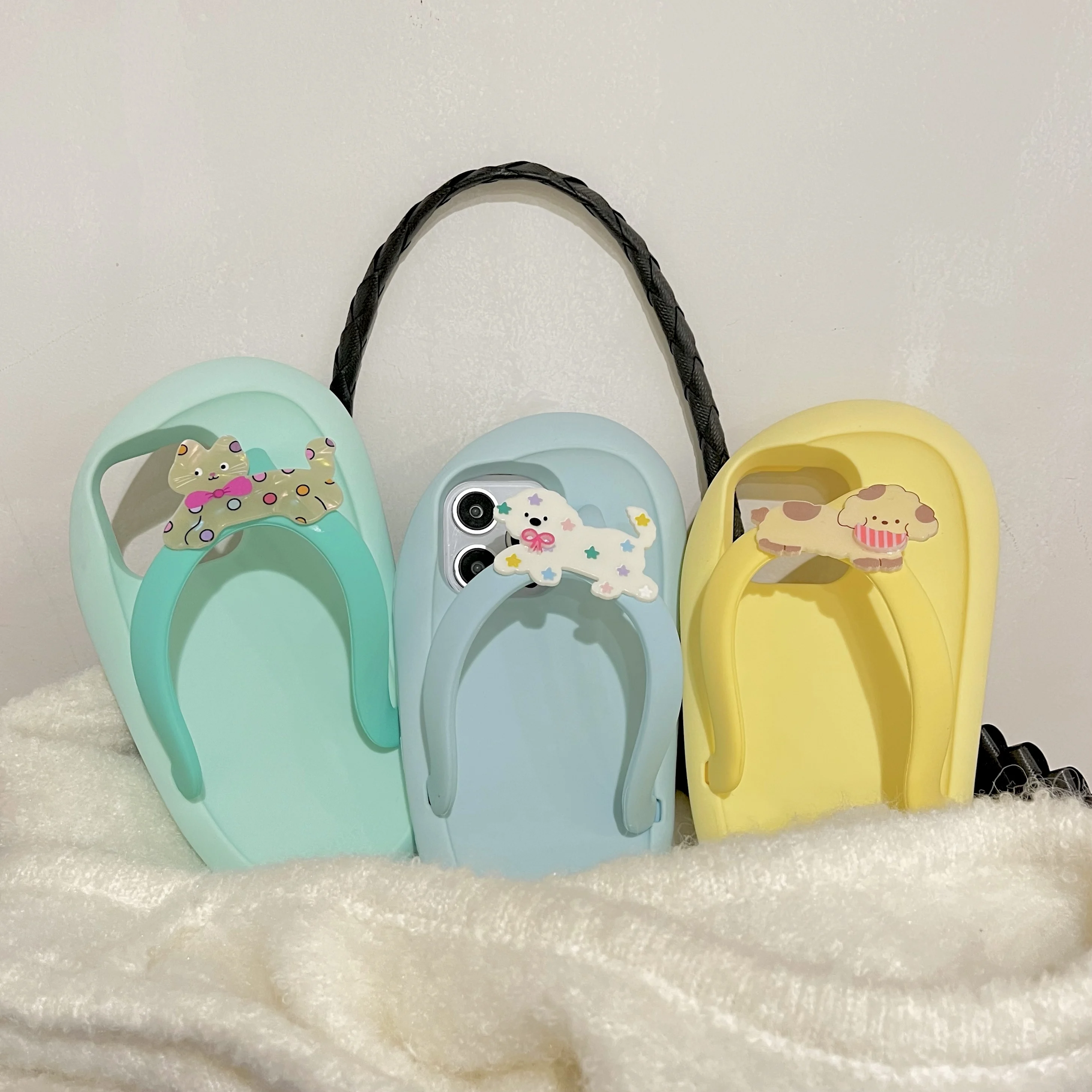 

For IPhone 15 14 13 12 Pro Max For iPhone 11 Phone Case Colorful Silicone Slippers Cartoon Puppy Full Cover Phone Case