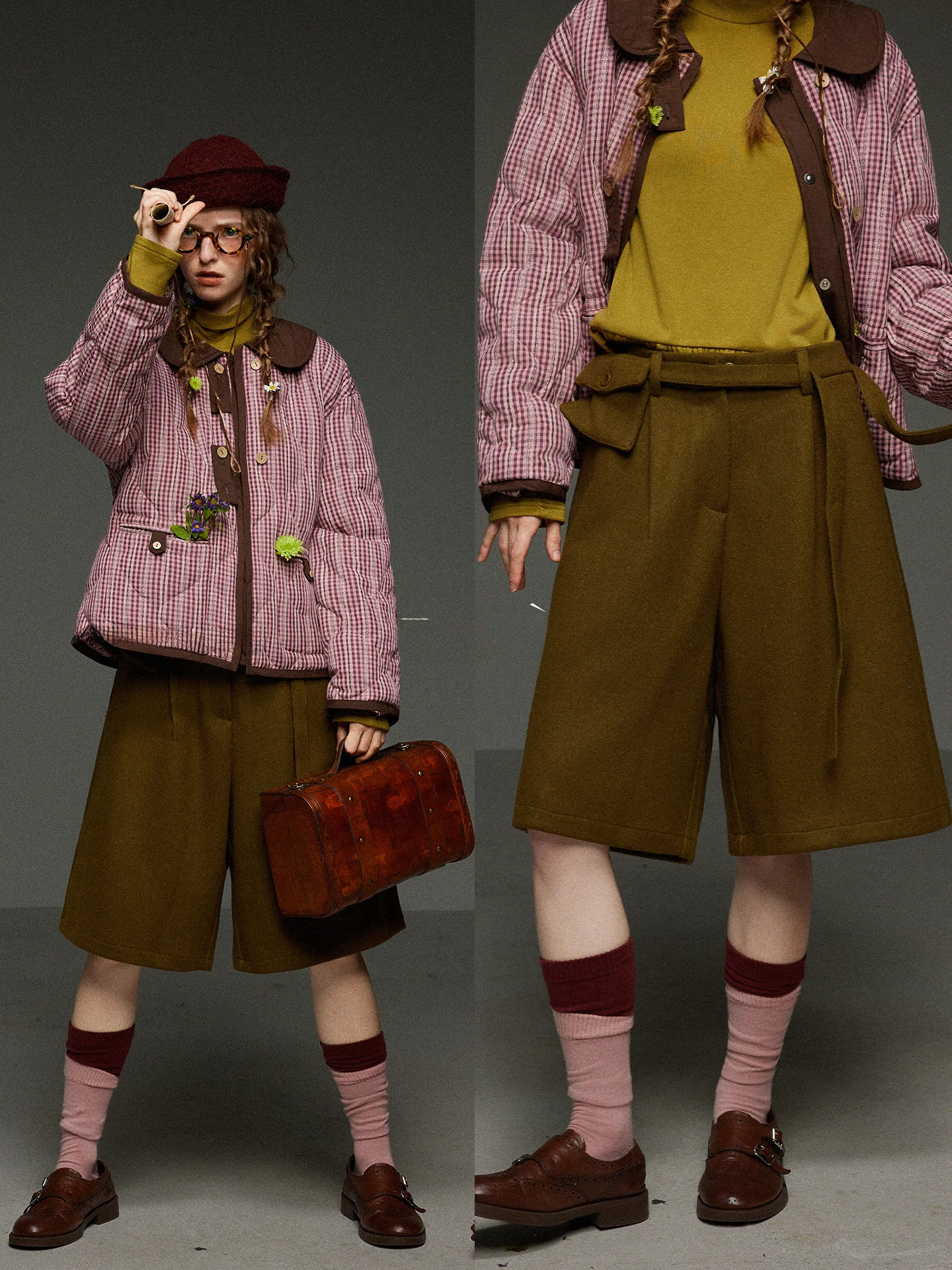 

TNIT Retro Thiened High Waist Wide Leg ort Pants Women's Casual Loose Fit Five-Quarter Length Spring Faion plus Size