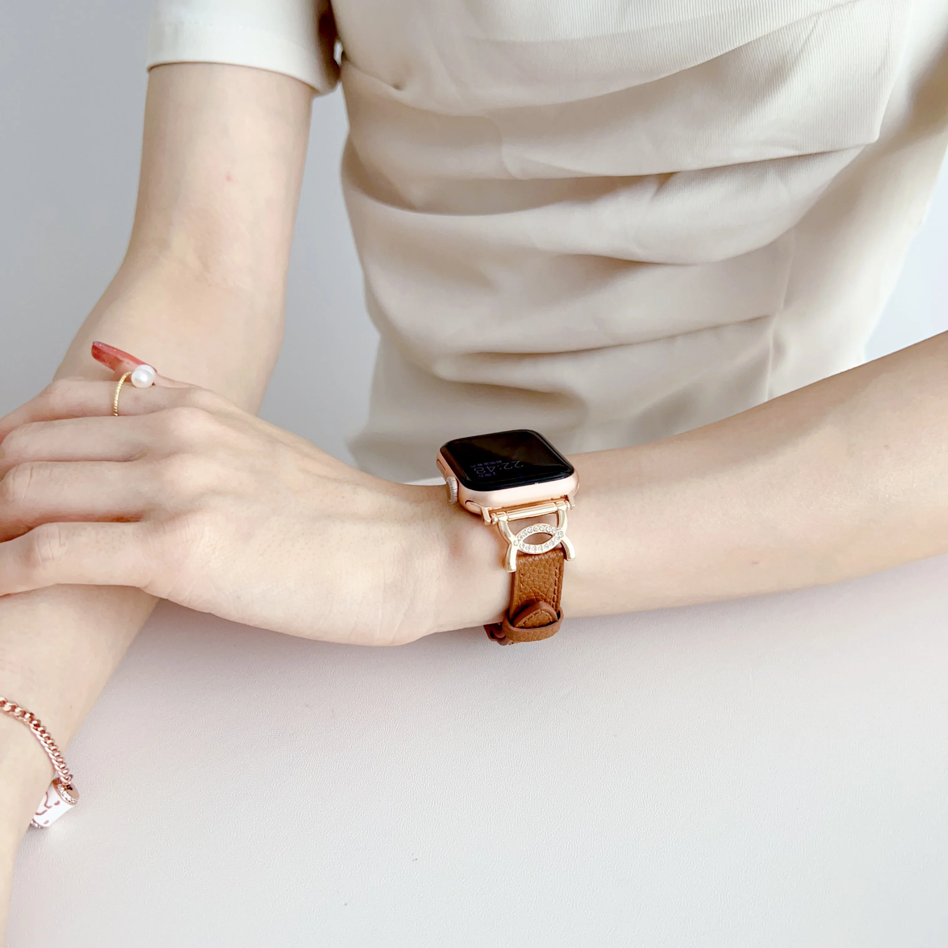 Genuine Leather Bracelet for Apple Watch Ultra Band 8 7 6 5 4 3 2 SE Women Butterfly Clasp Strap for iWatch 49 44 45 42 41 40 38