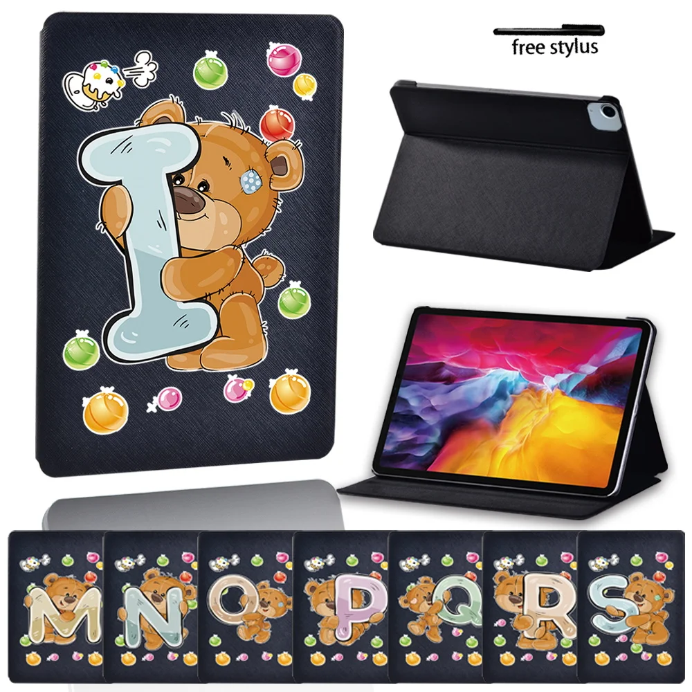 Case for 2022 IPad 5 10.9 Inch 2022 A2589 A2591/iPad Air 4 2020 10.9 Inch Cute Bear 26 Letters Pattern Flip Protective Shell