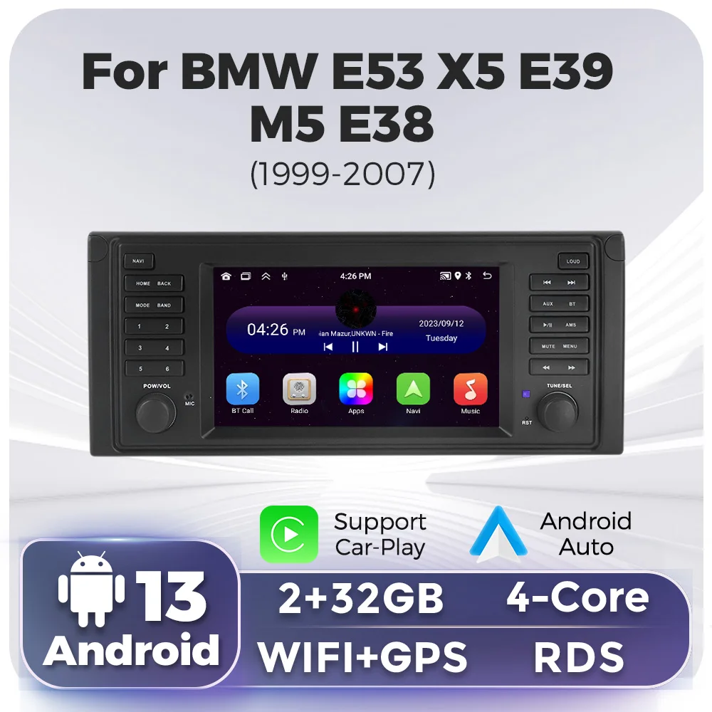 

7-дюймовый автомобильный радиоприемник для BMW E39 E53 X5 M5 E38 1999-2007, мультимедийный GPS-навигатор, видеоплеер, CarPlay, Auto WiFi, головное устройство, без DVD