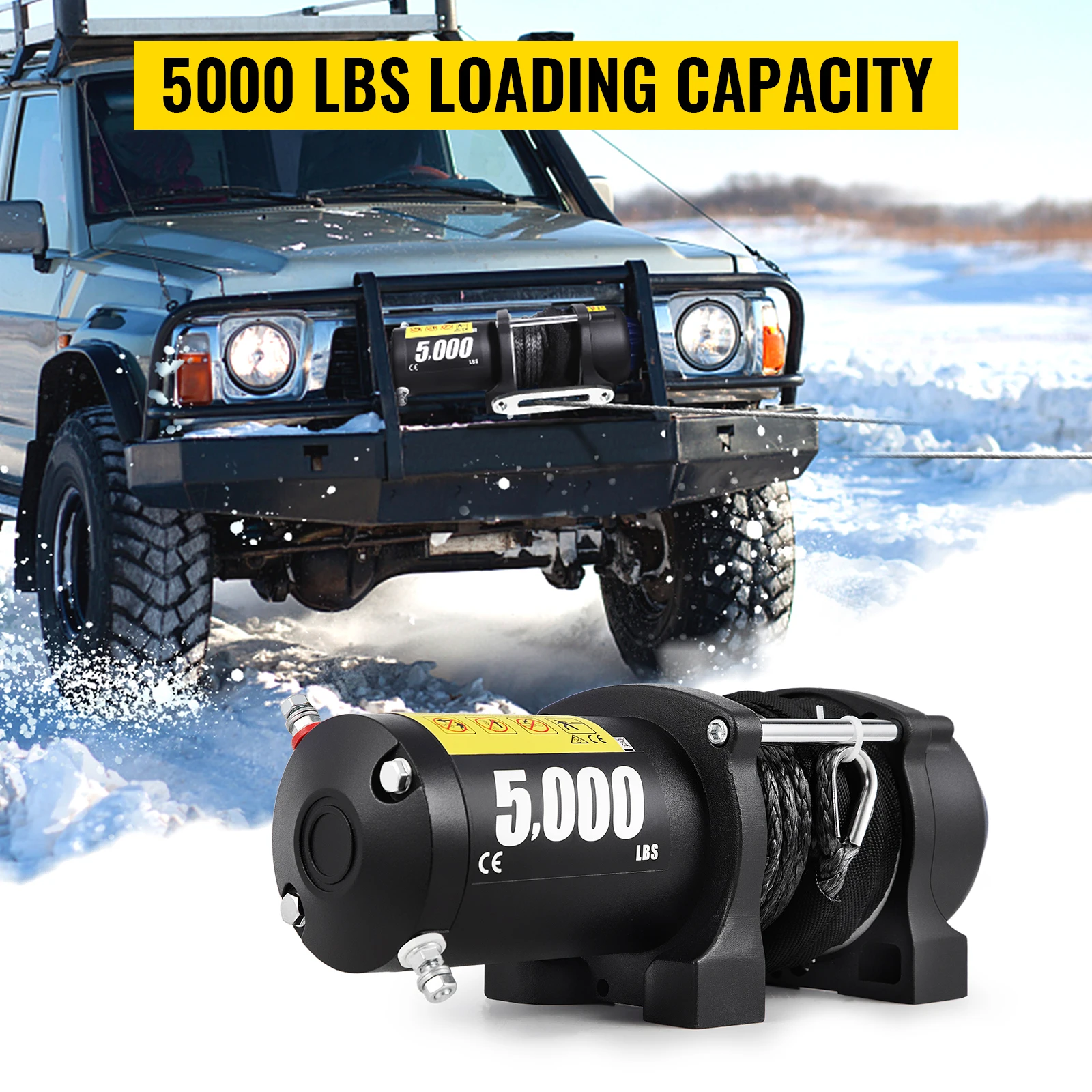 Upgraded Electric Truck Winch 6000LBS Electric Winch 13m Synthetic Rope Waterproof ATV UTV Winches w/ Wireless Remote For Towing