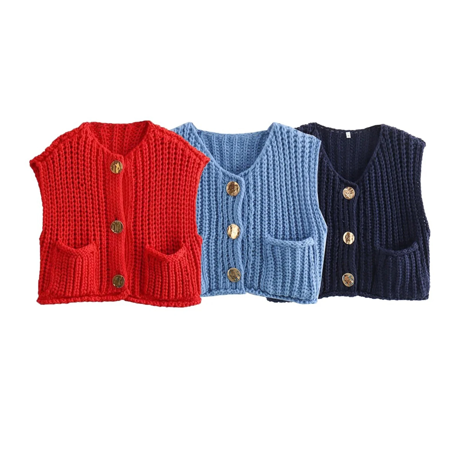 Elegant Fashion y2k Clothes Knitted Sweater Vest Women Casual Solid Sleeveless V Neck Button Sweater Autumn Winter Cardigan Vest