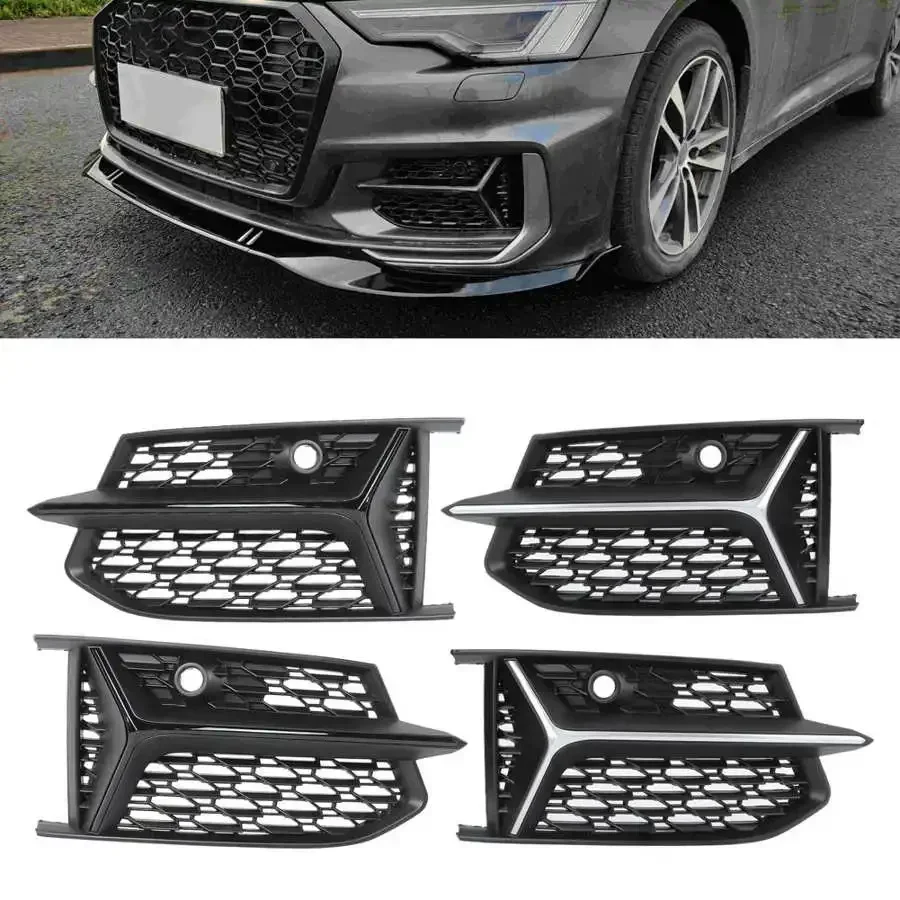 

1 Pair Glossy Black Honeycombs Mesh Fog Light Lamp Cover Grilles Grills for RS6 Style Fit for Audi A6 C8 S6 S-Line 2019 2020 fas