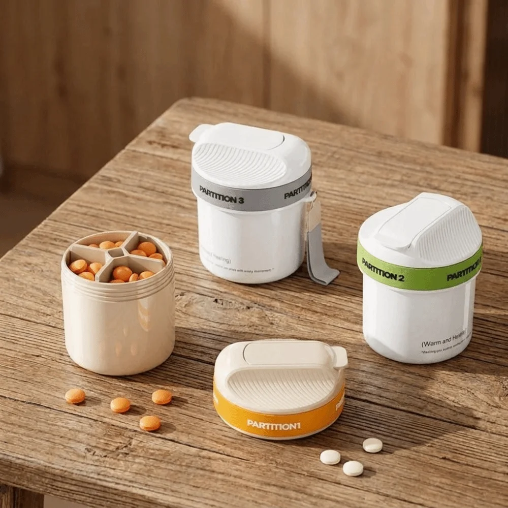 Plastic 4 Grids Pill Box Sealed Moisture Proof Mini Pill Storage Box Dust-proof Waterproof Rotatable Pill Dispenser Daily Use