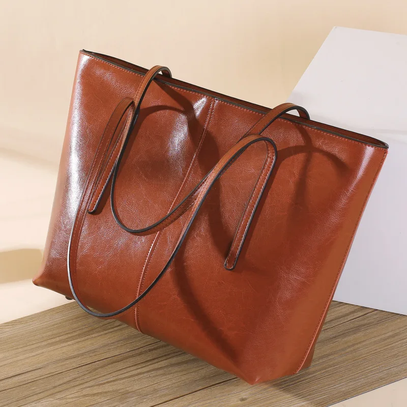 Genuine Leather Women\'s Large Capacity Tote Bag Women Fashion High quality Cowhide hand shoulder bag Commuter shopping bag