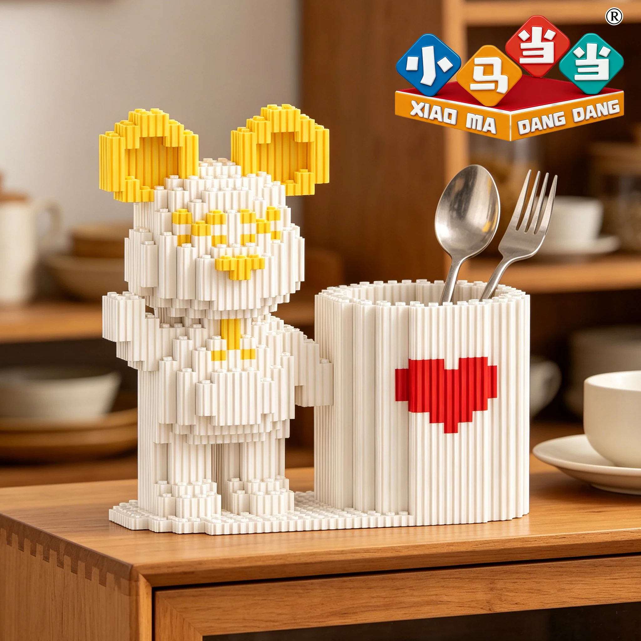 

Cute Violent Bear Building Blocks Pen Holder Assembly Storage Box Puzzle Toys Office Multi-functional Desktop Organizer Ornament