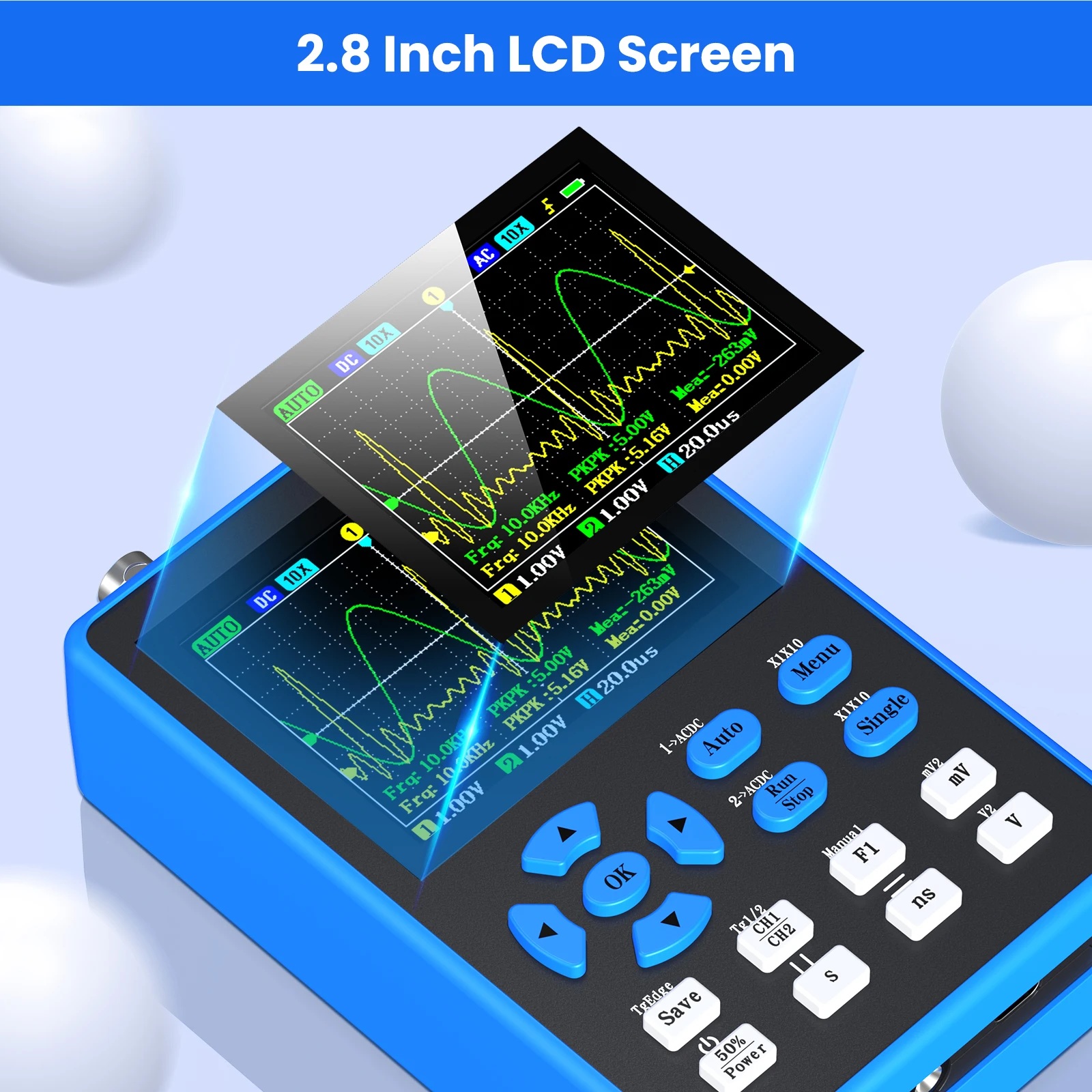 DSO2512G 2.8 Inch Digital Oscilloscope 120M Bandwidth Dual Channel Oscilloscope FFT Spectrum Analysis Three Trigger Modes