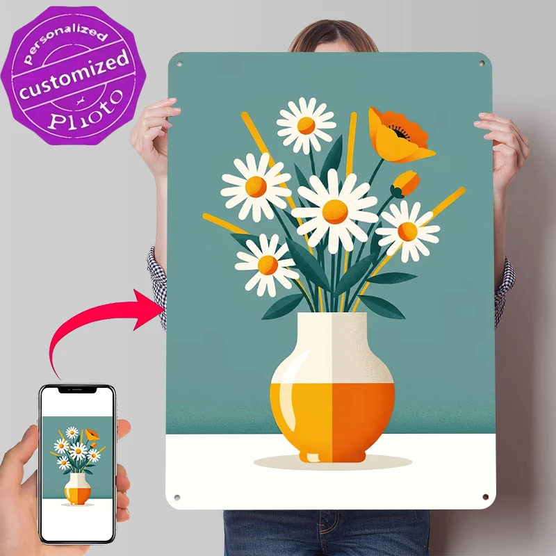 Vase of Daisies and Poppies Tin Poster Customized Wall Art Retro Vintage Metal Signs for Fans Room Office Decor Wand Deko Home