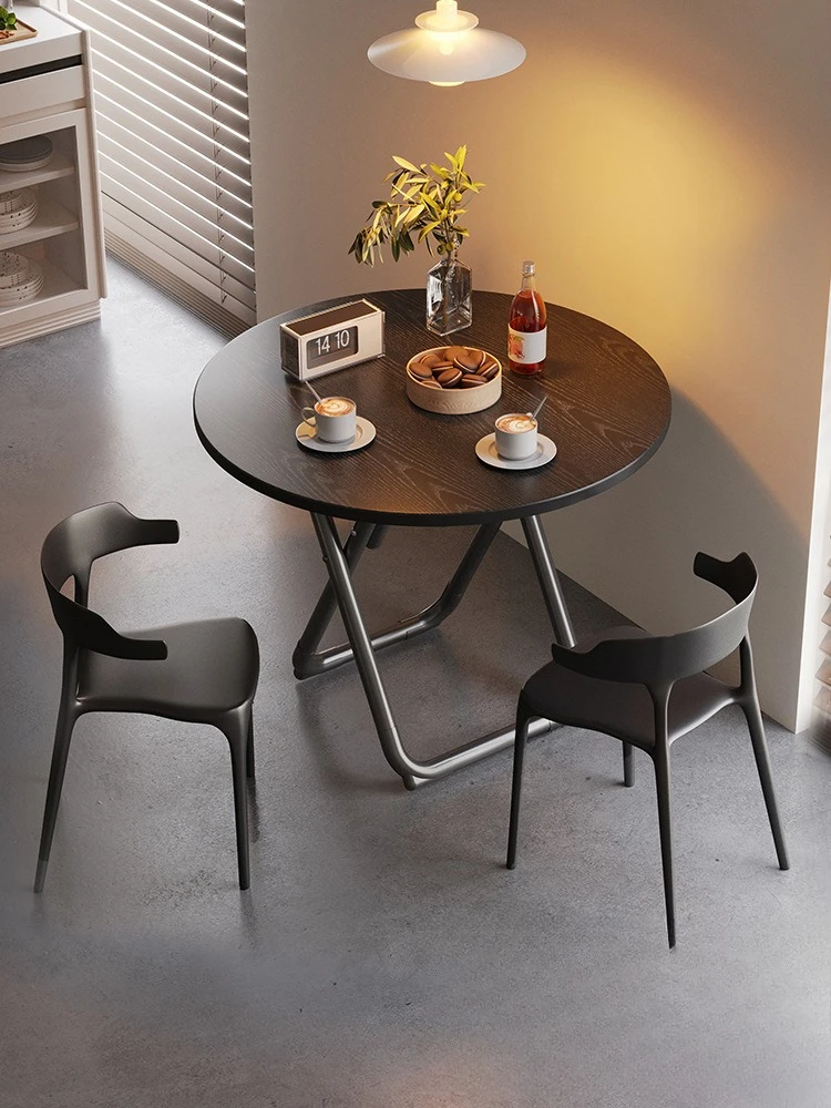 

Foldable dining table household round small apartment thickened simple and chair combination eating square