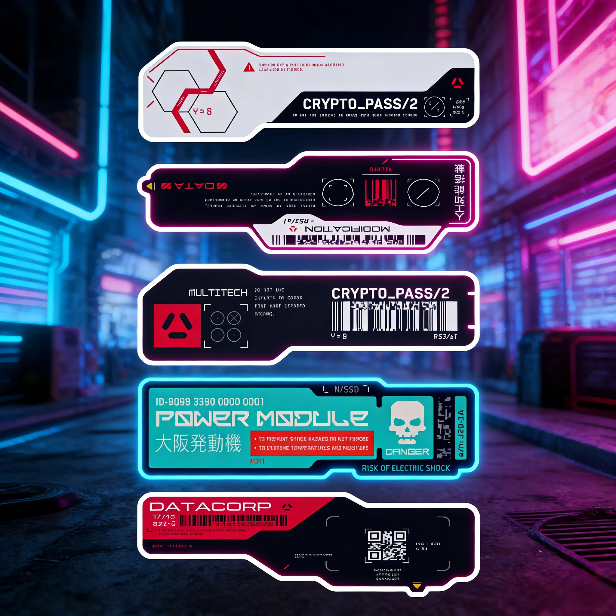 Cyberpunk Mechanical DIY Reflective Moto Sticker English QR Code Label Decal Off Road Car Glass Decoration Luggage Box Sticker