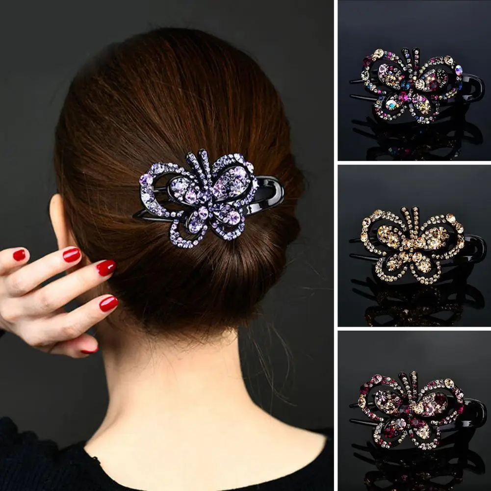 Sweet Temperament Hair Clip Anti-slip Tooth Exquisite Shining Rhinestone Elegant Butterflies Decor Women Hairpin Styling Tool