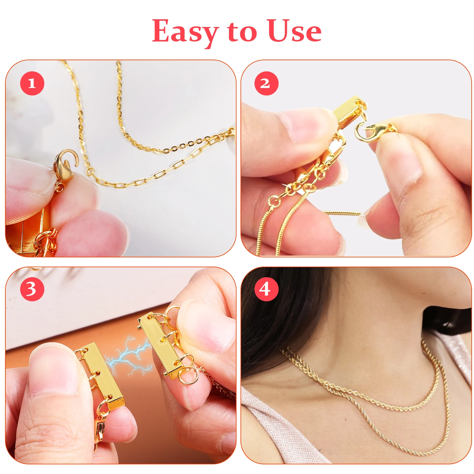 

2 Pcs Magnetic Necklace Buckle Jewelry Clasps Layering Layered Necklaces Stacking Two