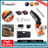 Podofo 6 Inch Electric Mini Chainsaw Cordless Portable Saw Woodworking Power Tool Rechargeable Chainsaw With 2 21V Battery