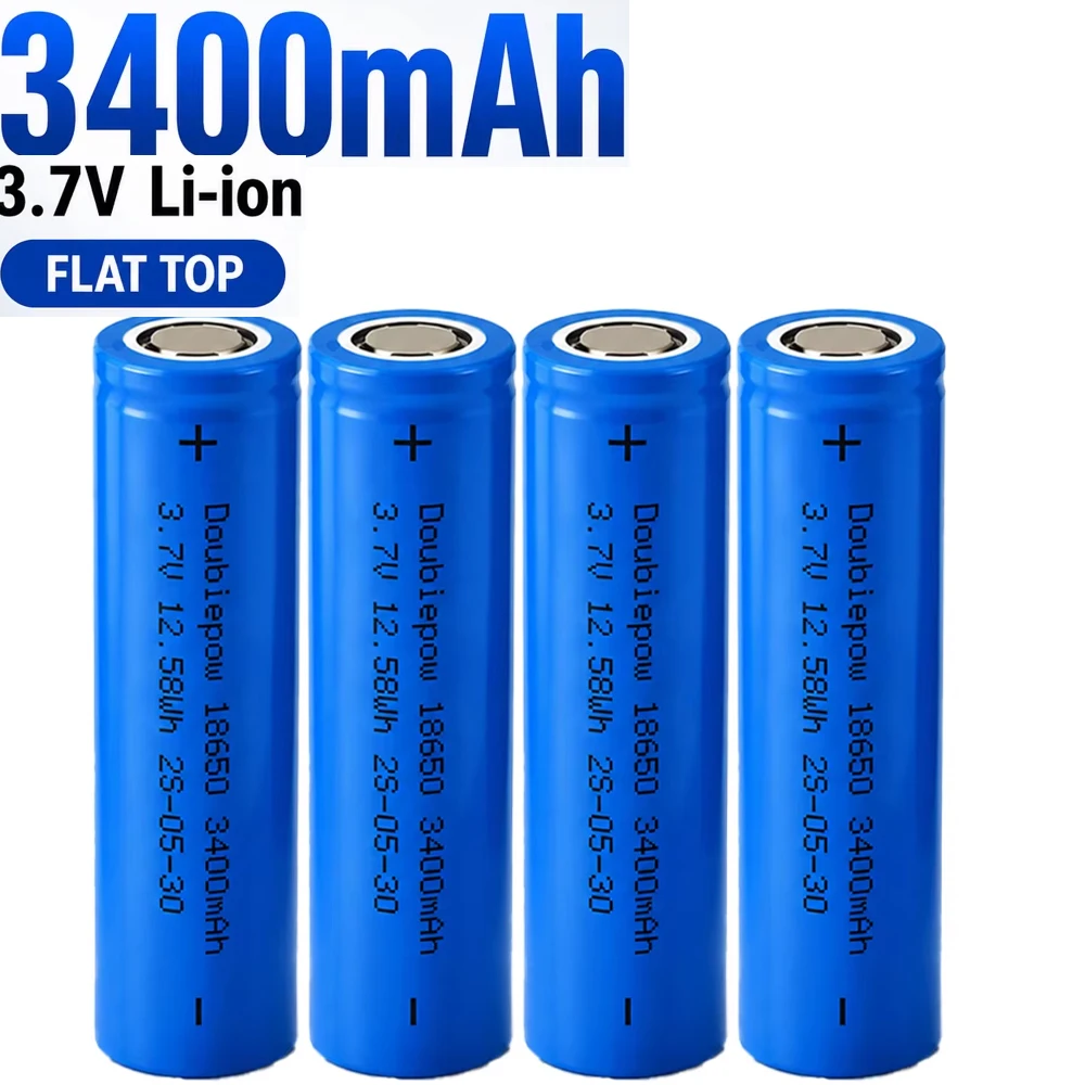 18650 Battery 3400mAh 3.7V Rechargeable Li-ion Lithium Batteries Flat Top for Flashlight Toys Fan Speaker Electronic Devices