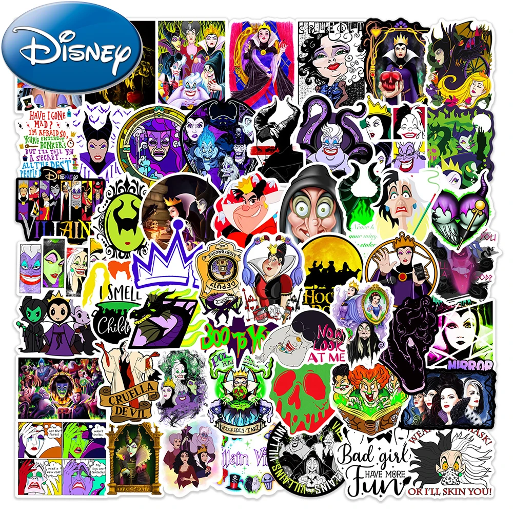 Disney magic villainステッカー、Twitch、Mareficent、queen、ラップトップ、電話、スケートボード、クールな漫画、落書きステッカー、子供用おもちゃ、10個、30個、50個