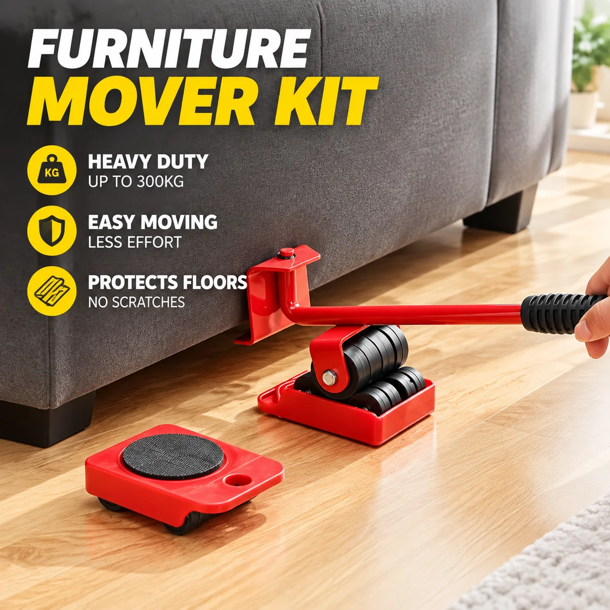 Furniture Mover Kit Heavy Duty Roller Slide 300KG Load Iron ABS for Lifting Moving Sofa Fridge Washer Hardwood Floor Protector