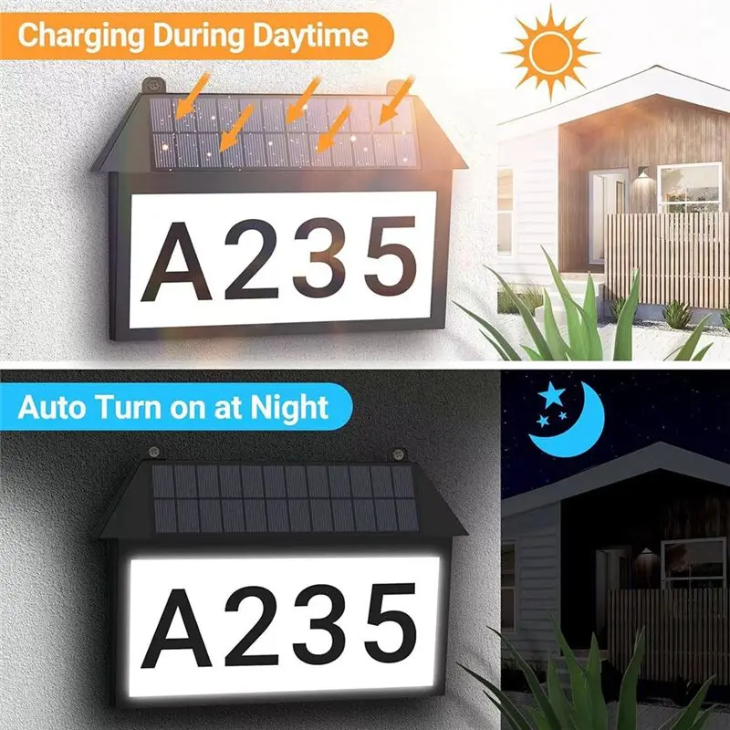 ABKJ-Solar Address Sign Light For Outdoor Waterproof Lighted House Numbers Wall Lamp With Number Stickers For Home Garden