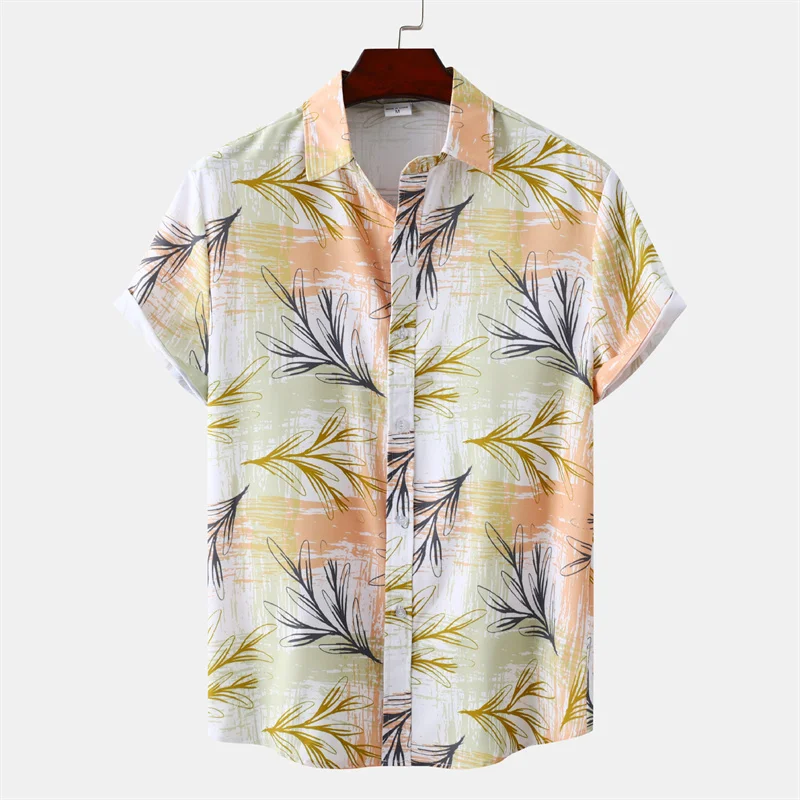 Hot Sale Art Flower Leaves Hawaiian Shirt For Men Summer Beach Vacation Short Sleeve Tops 3d Print T Shirts Button Lapel Blouse