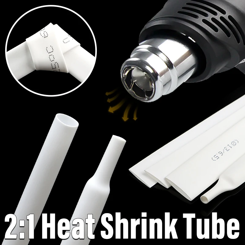 1/2/5M White 2:1 Heat Shrink Tube Dia 0.6mm~80mm Insulation Polyolefin Shrinkable Assortment Wire Cable Sleeving Sheath Wrap