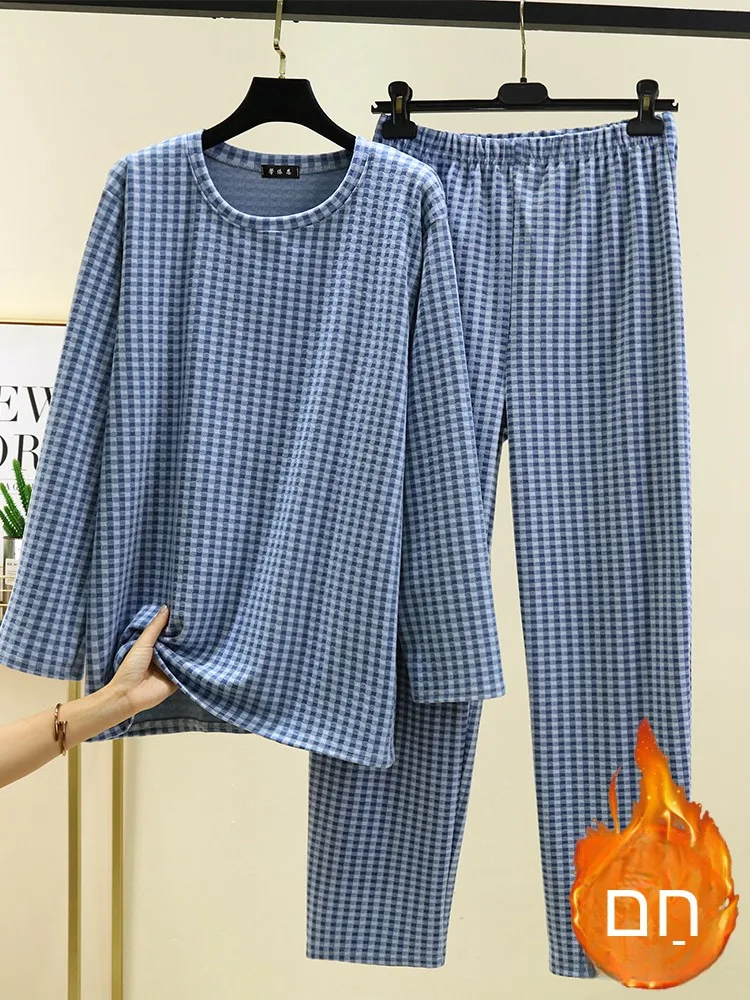 

Men's Thickened Flannel Pyjamas Winter Warm Home Clothes Casual Loose Fit Sleepwear Two-Piece Set Comfortable Large Size
