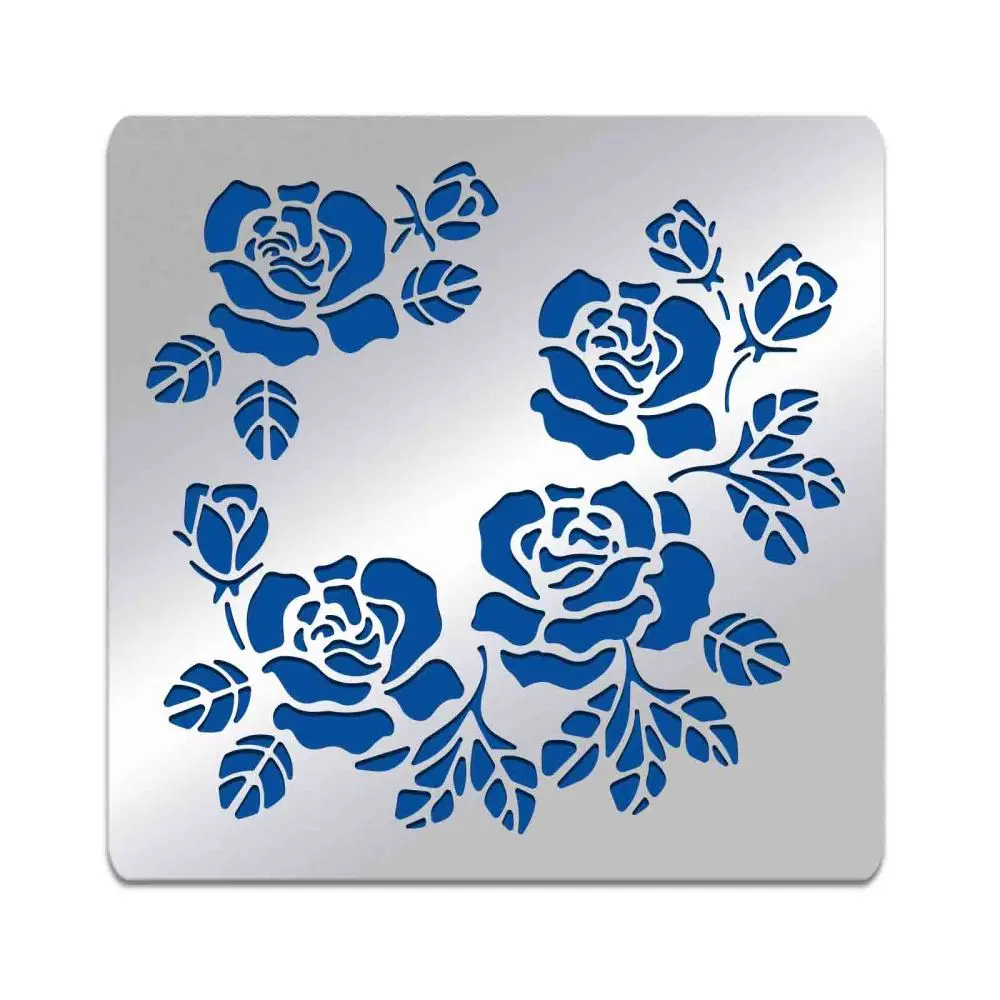 Stainless Steel Rose Flower Pattern Stencils Reusable Painting Template for DIY Engraving, Painting Scrapbooking