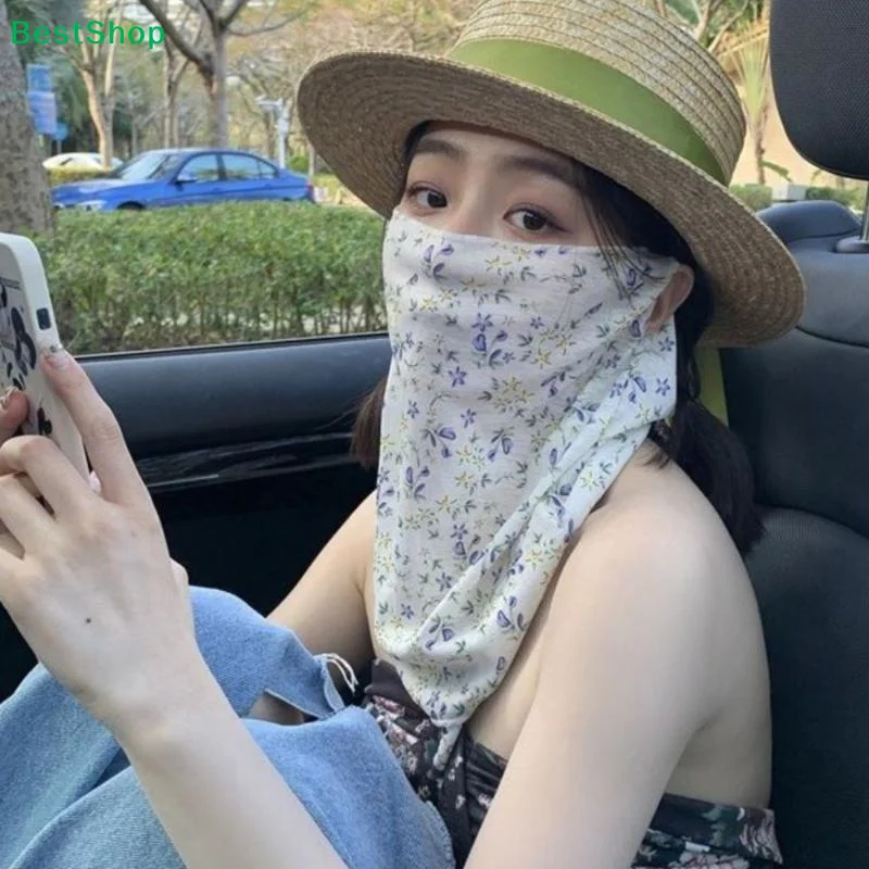 ★Flowers Summer Sunscreen Mask Full Face Ultraviolet Female Thin Section Cover Face Veil Mask Neck Neck Protector