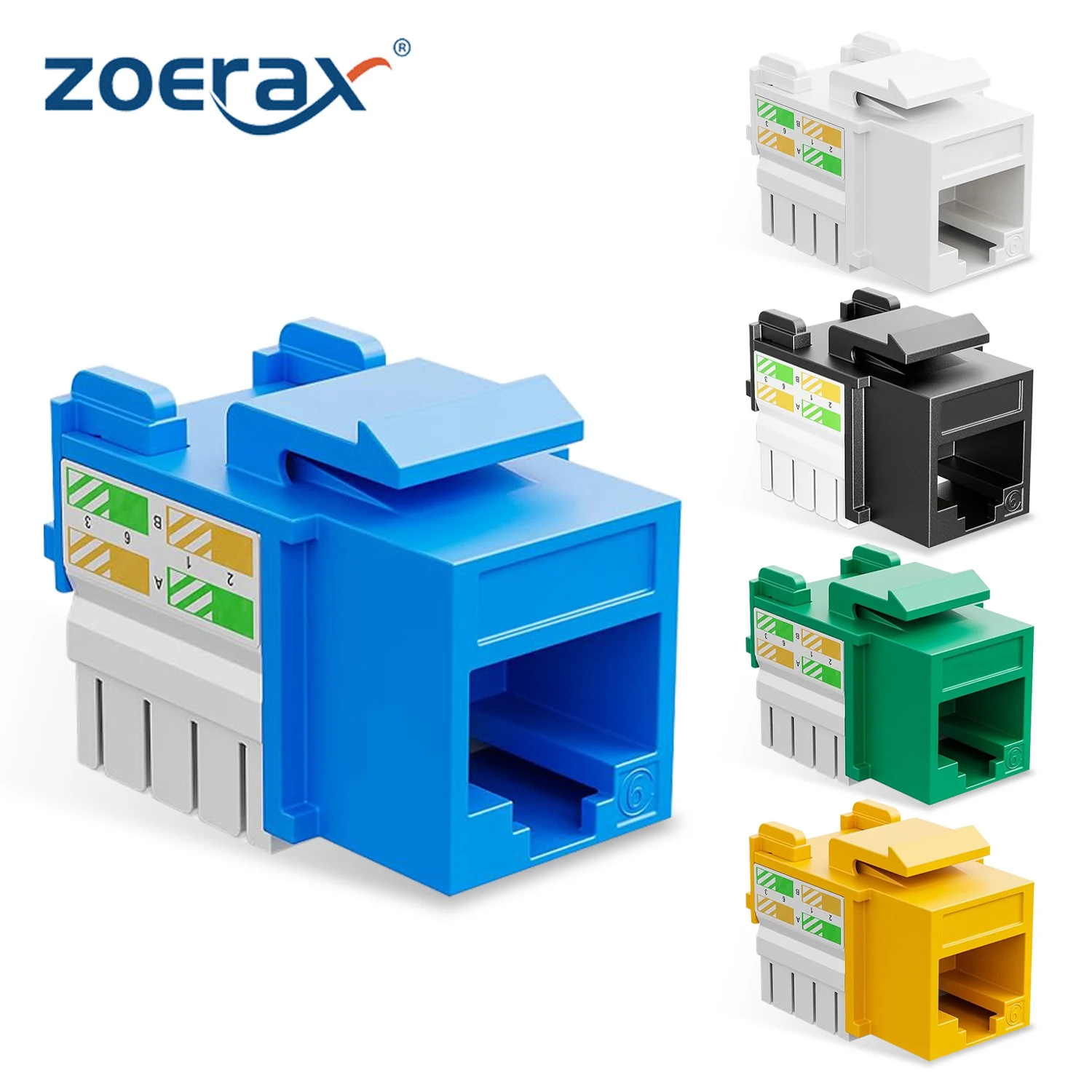 ZoeRax RJ45 محول جاك حجر الزاوية ، لكمة أسفل جاك حجر الزاوية ، 90 درجة ، غير متوافق مع لوحة التصحيح ، Cat6 ، 1 way