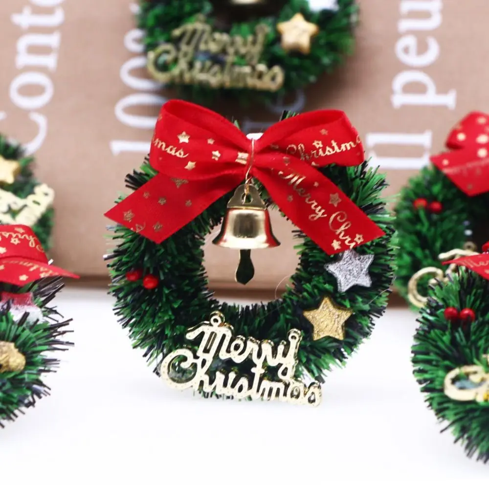 Couronne de Noël en plastique polyester, étoile à cinq branches, scène l'inventaire verte et rouge, mini bague en rotin, nouveau