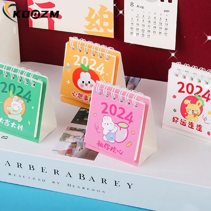 1PCS Mini 2024 Calendar Cute Little Fresh Desk Calendar Mini Desktop Planner Notepad Coil Calendar Book Office School Supplies