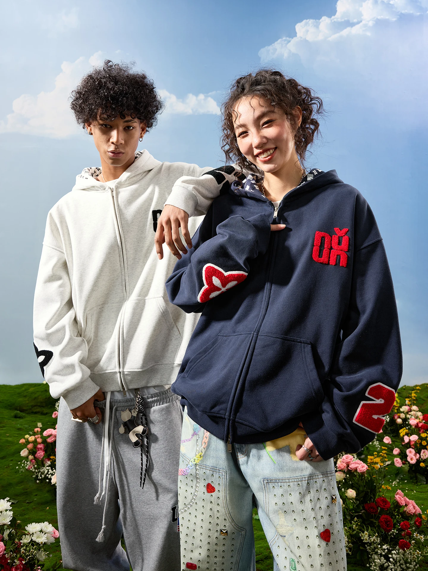 

Nuthink American Retro Hooded Sweatirt with Zipper And Embroidery Fce ex Spring 2026 Youth Casual Cotton Polyester B...