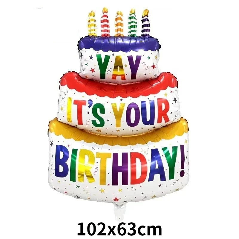 1PC 102x63cm Colorful Cake Foil Balloons Printed IT\'S YOUR BIRTHDAY Three-Layer Mylar Helium Birthday Party Supplies