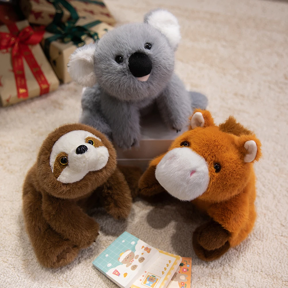 32 cm Bruin Paard Gevuld Wild Dier Liggend Grijs Wasbeer Knuffel Pluizige Koala Zachte Poppen Mollige Luiaard Levensechte Panda capibara