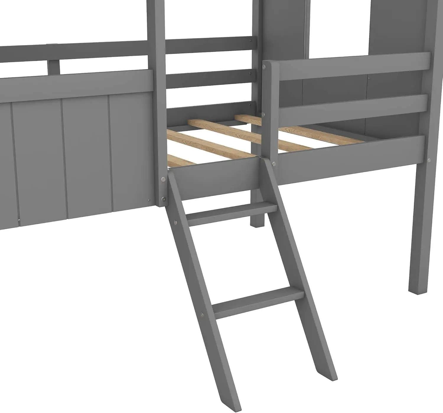 Kinderhuisbed, Twin Size Bed Huis Hout Montessori Huis Bedframe Met Hek En Rails, Bed Kids Lage Loft