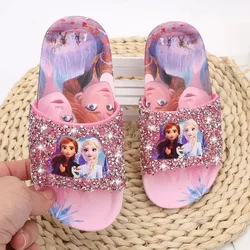 Girls Summer Slippers Disney Frozen Shoes Children Sandals Cartoon Princess Flats Kids Beach Home Shoes Inside Outside Slippers