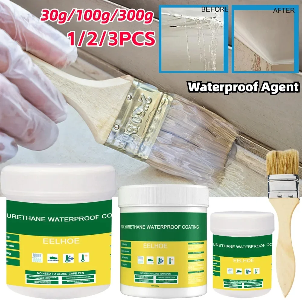 1/2/3 pçs agente selante de revestimento à prova dwaterproof água transparente pasta invisível cola com escova restaurar adesivo telhado banheiro 30/100/300g