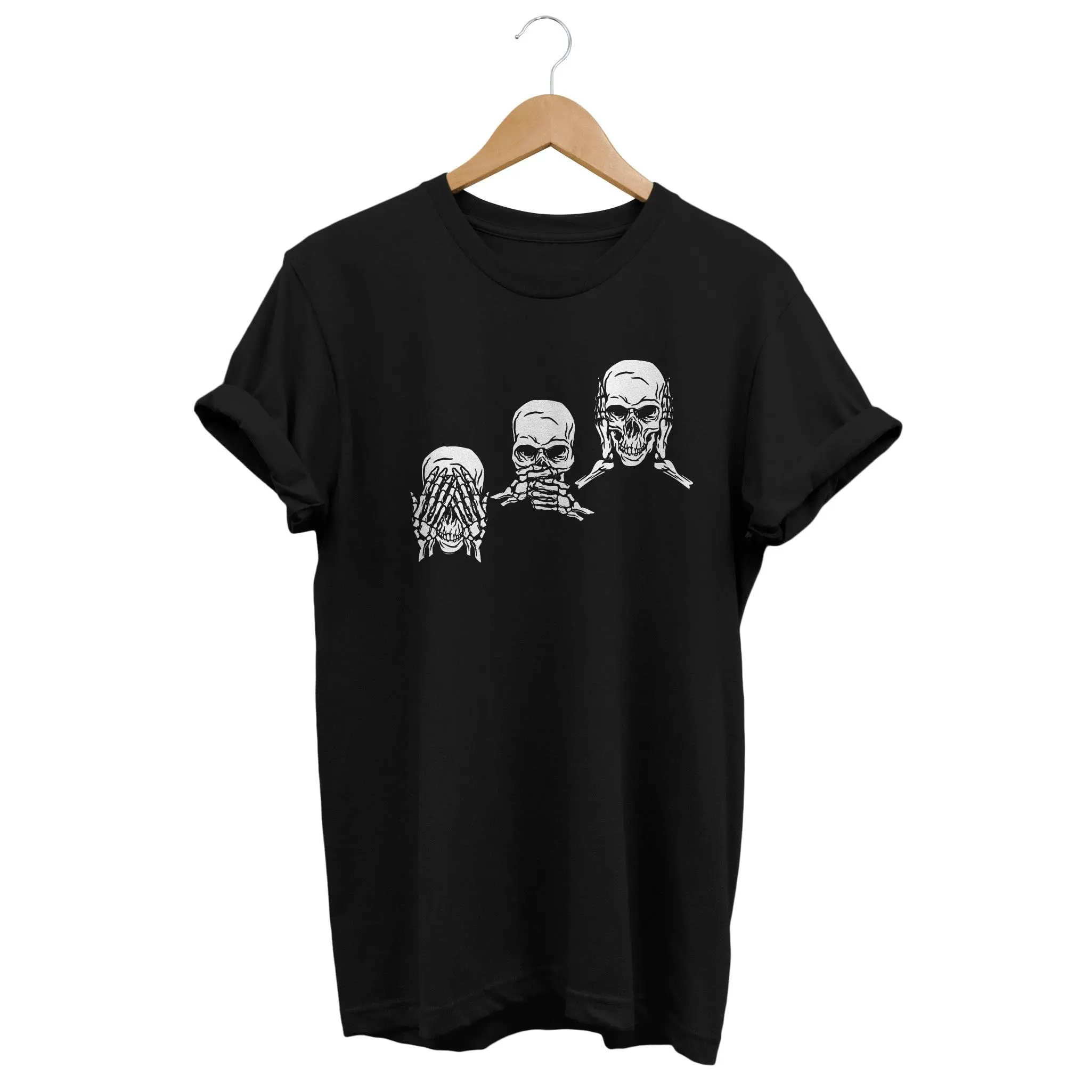 Three Wise Skulls T Shirt Alternative Clothing Gothic Black Goth Top Grunge Clothes Edgy Outfit E girl Fashion boy Apparel