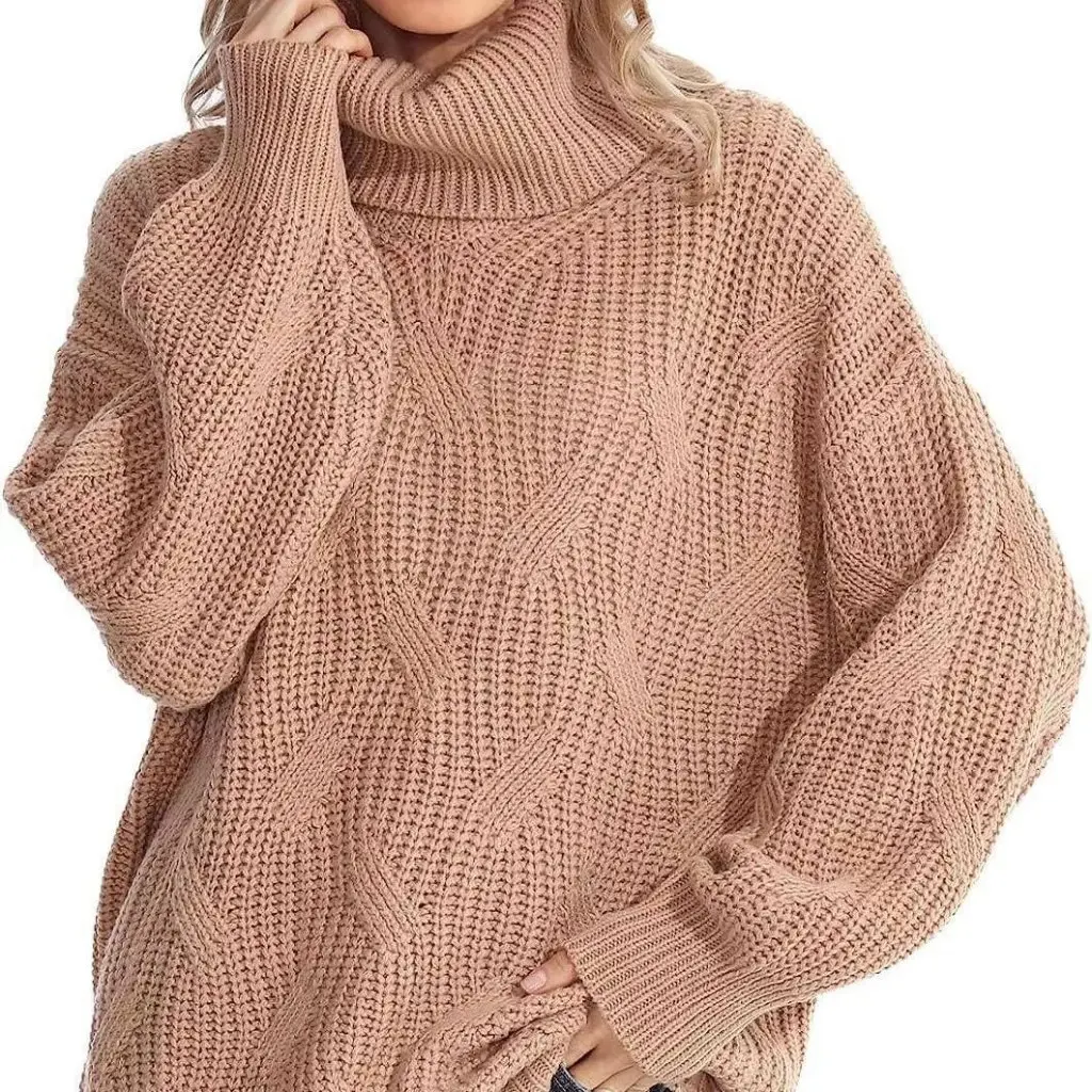 

Women's Fashion Twist Pullover Sweater Solid Color Loose Casual Turtleneck Clothing