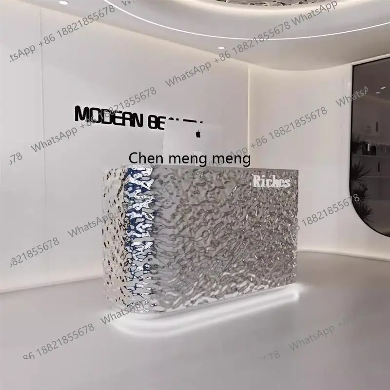 صفحة الخروج من الفولاذ المقاوم للصدأ منحني تموج الماء صالون تجميل مكتب الاستقبال متجر الملابس مكتب الاستقبال التجاري