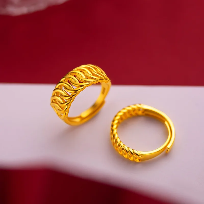 

gold ring boss ring AU999 pure gold Seiko couple twisted ring fashion all-match real gold ring