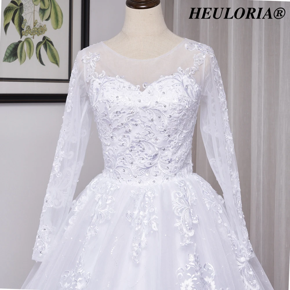 HEULORIA princess wedding dress long sleeve lace beading shinny skirt bride dress ball gown bridal gown