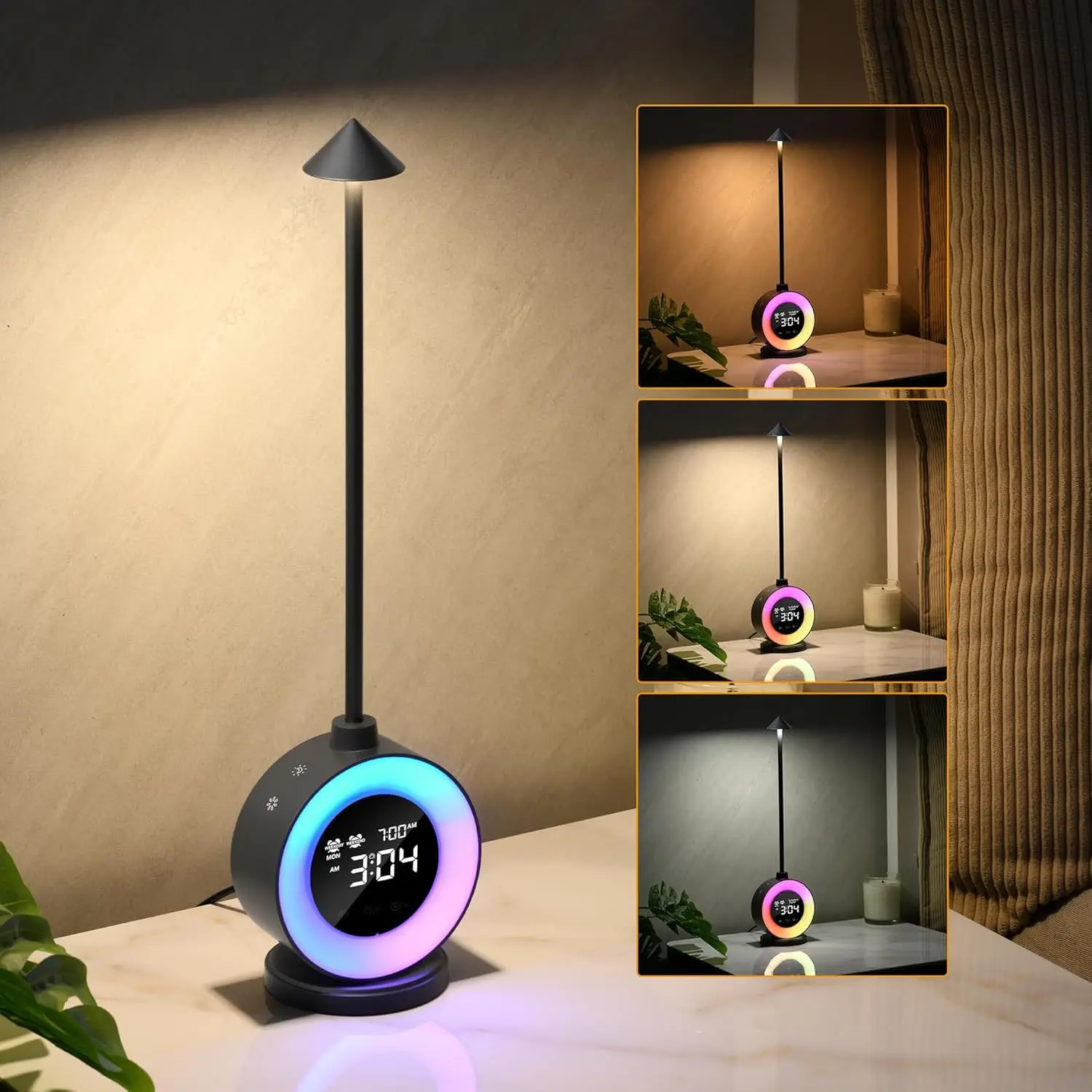 

New Multifunctional Desk Light LED Clock Atmospheric Light USB Wake Up Touch Switch Light with White Noise for Bedroom Bedside