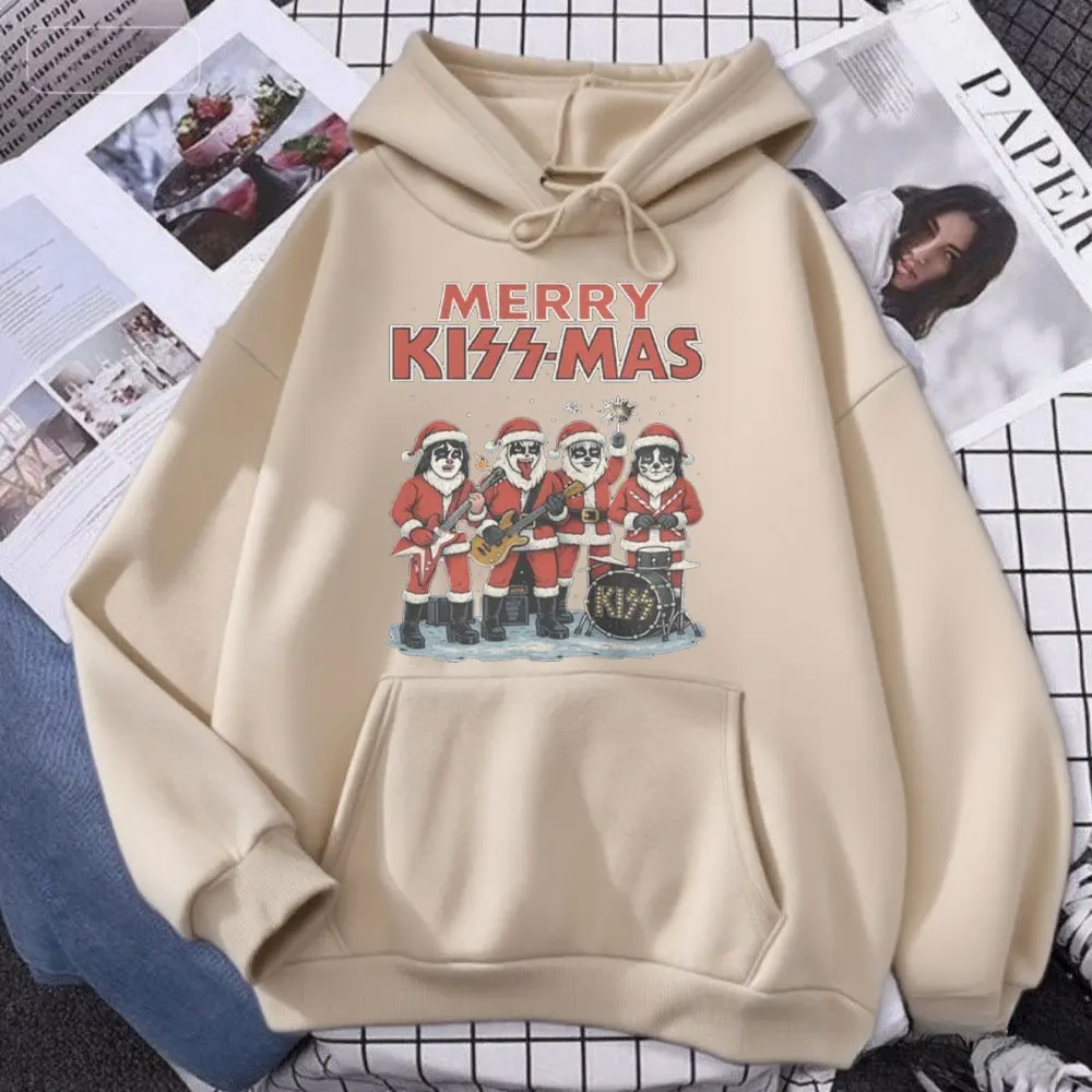 Kiss Christmas Sudadera Merry Kissmas Parodia Classic Rock Unisex Mujeres Hombres Sudadera con capucha Otoño e invierno Manténgase el calor Chándal